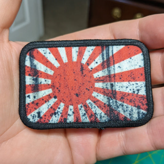 Rising sun distressed Japanese 2"x3" morale patch with hook and loop backing