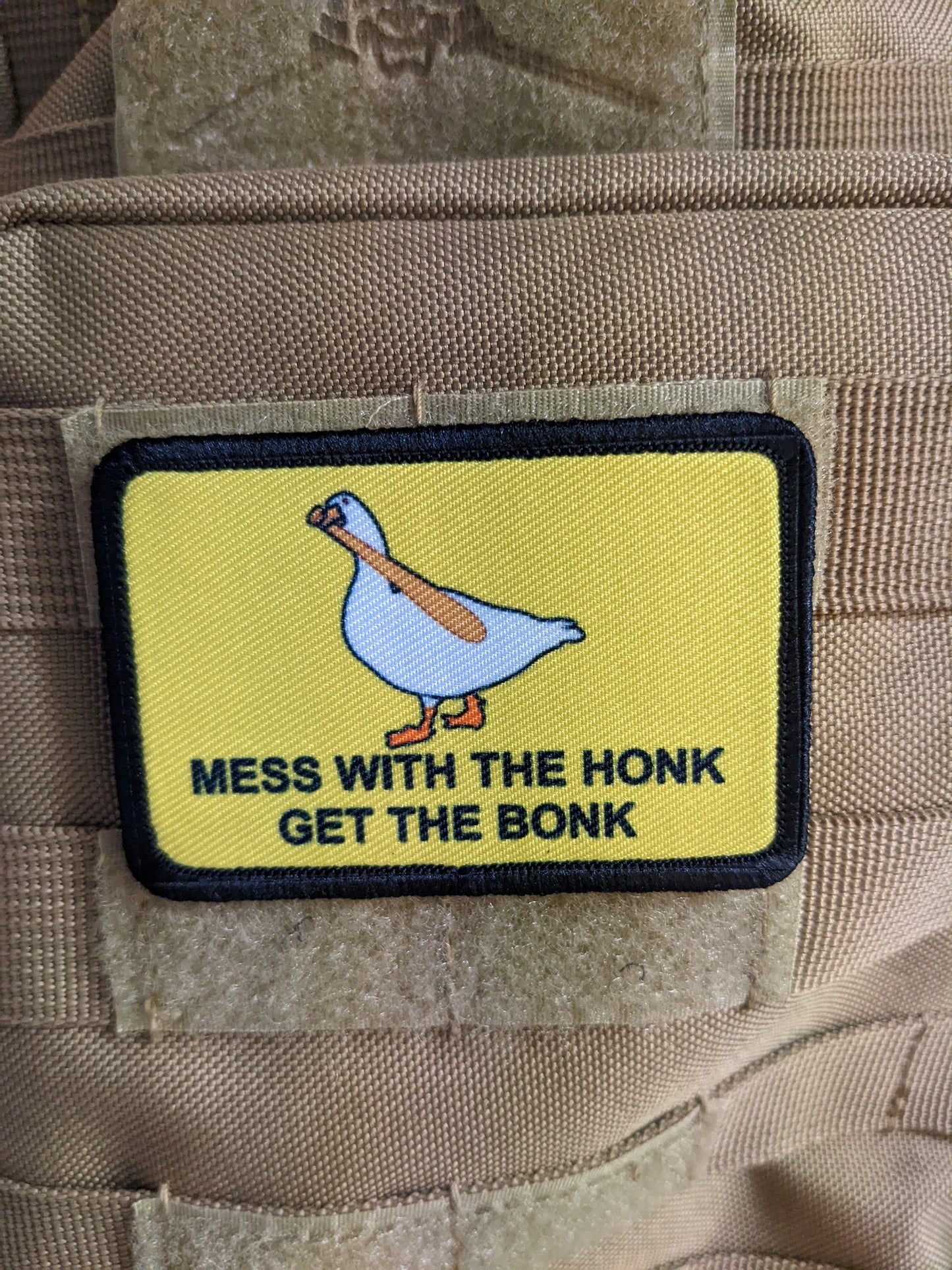 Mess with the honk get the bonk Gadsden flag goose meme 2"x3" removable morale patch with hook and loop backing