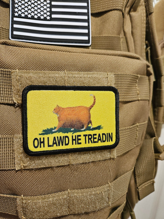 Oh lawd he treadin Gadsden flag meme 2"x3" removable morale patch with hook and loop backing