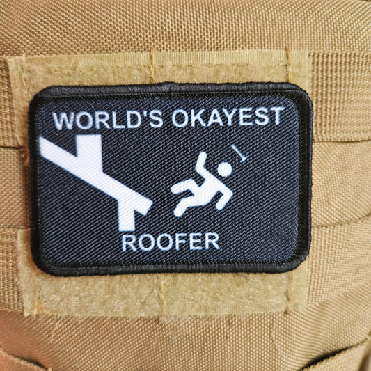 World's okayest roofer blue collar 2"x3" morale patch with hook and loop backing