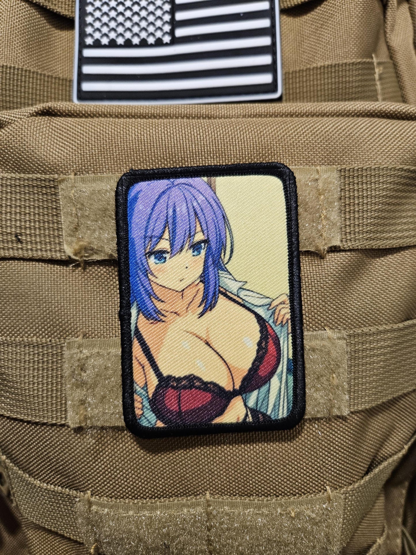 Sexy Anime girl in lingerie busty waifu 2"x3"  removable morale patch with hook and loop backing