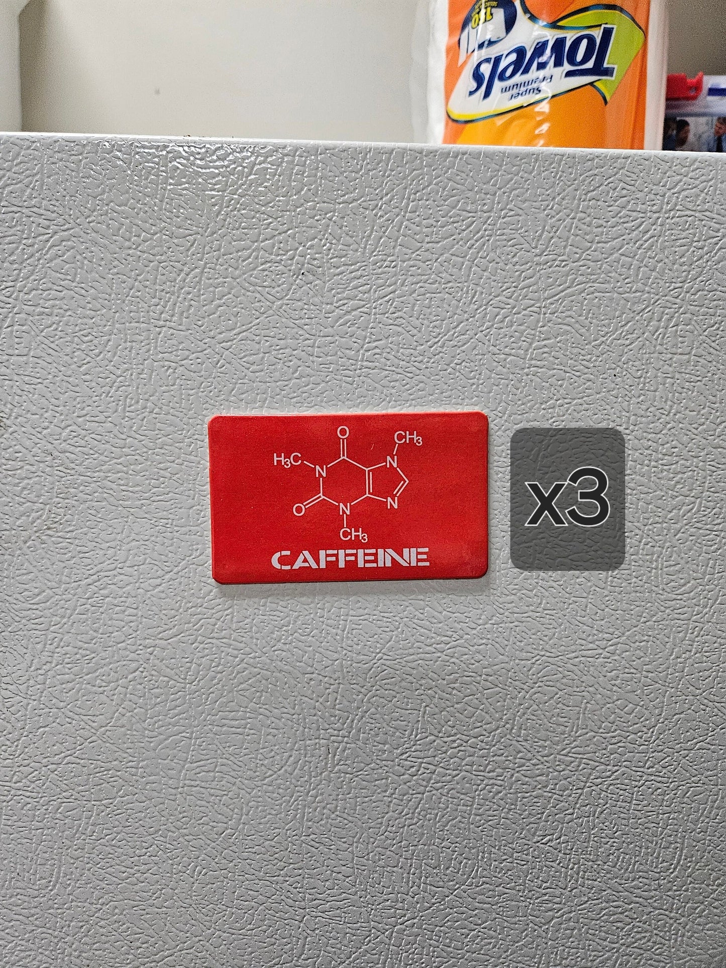Caffeine molecule coffee enthusiast fridge magnet x3.  2x3.5" dimensions