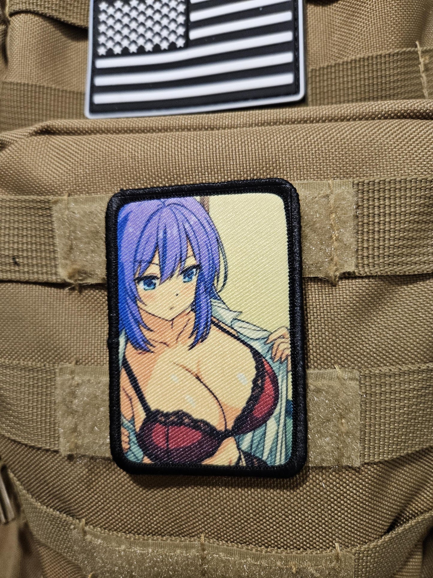 Sexy Anime girl in lingerie busty waifu 2"x3"  removable morale patch with hook and loop backing