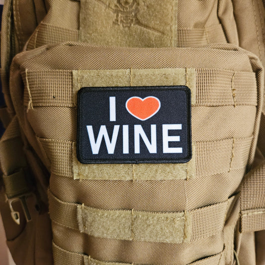 I heart wine meme  2"x3" removable morale patch with hook and loop backing