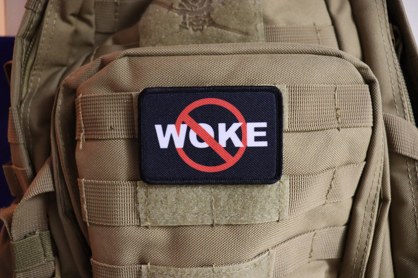 no woking anti woke get woke go broke  2"x3" morale patch with hook and loop backing