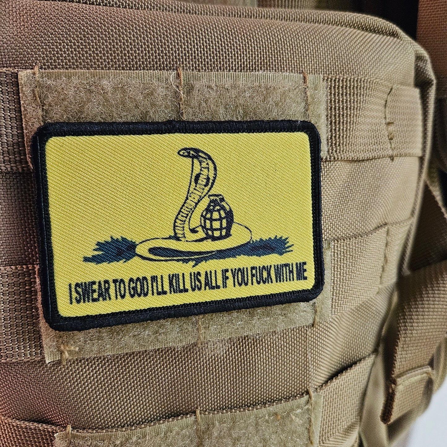 Gadsden flag don't tread parody cobra on me 2"x3" morale patch with hook and loop backing