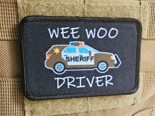 Wee woo driver sheriff SUV brown version driver funny 2"x3" removable morale patch with hook and loop backing