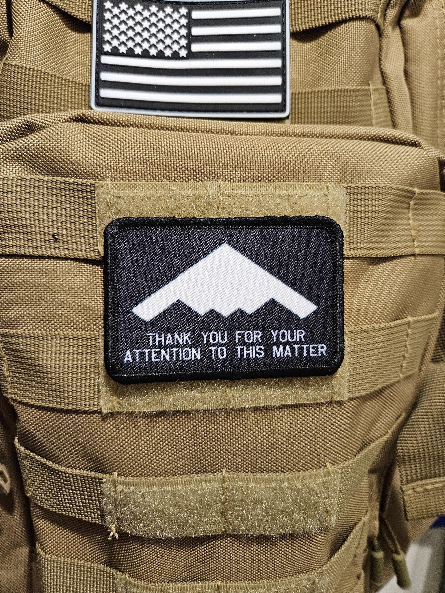 B2 bomber thank you for your attention to this matter meme  2"x3" removable morale patch with hook and loop backing