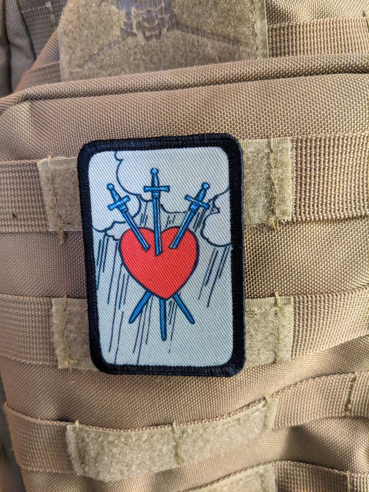 Three of swords tarot card special forces military  2"x3" morale patch with hook and loop backing