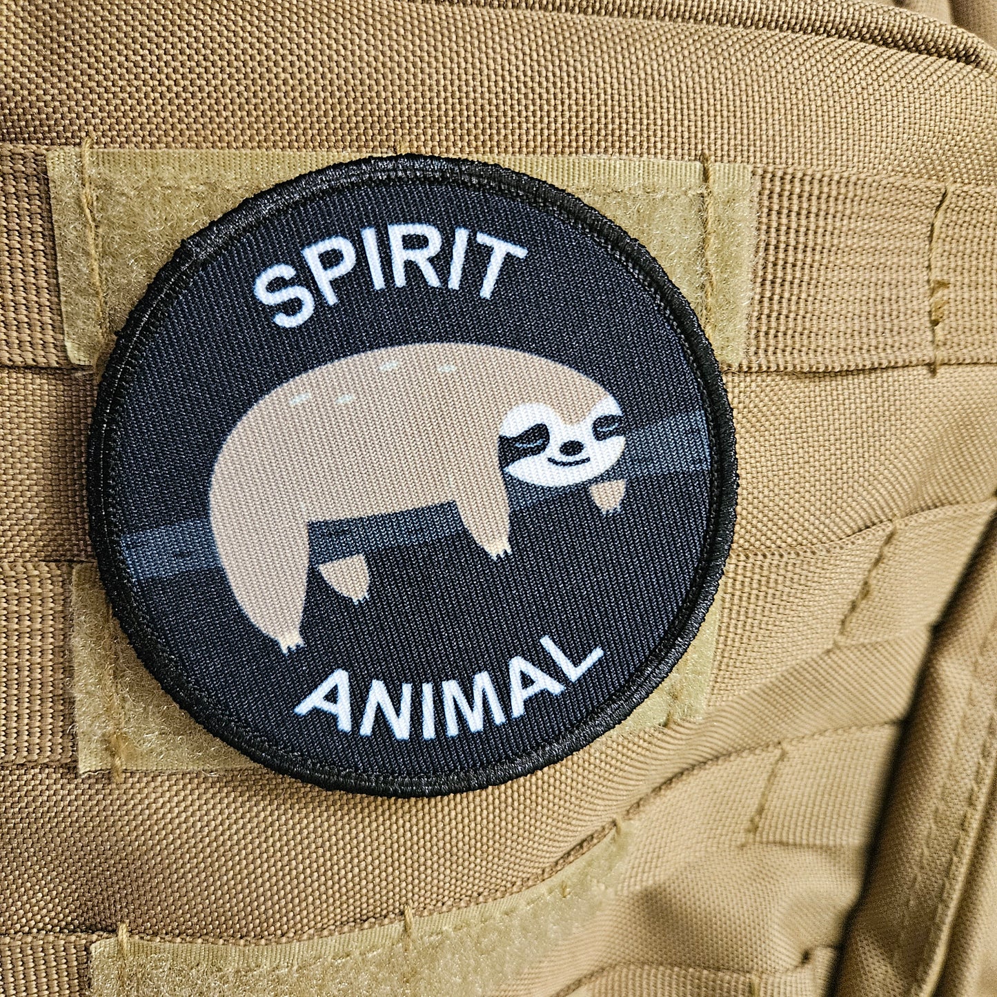 The Sloth is my spirit animal meme 3" circle removable morale patch with hook and loop backing