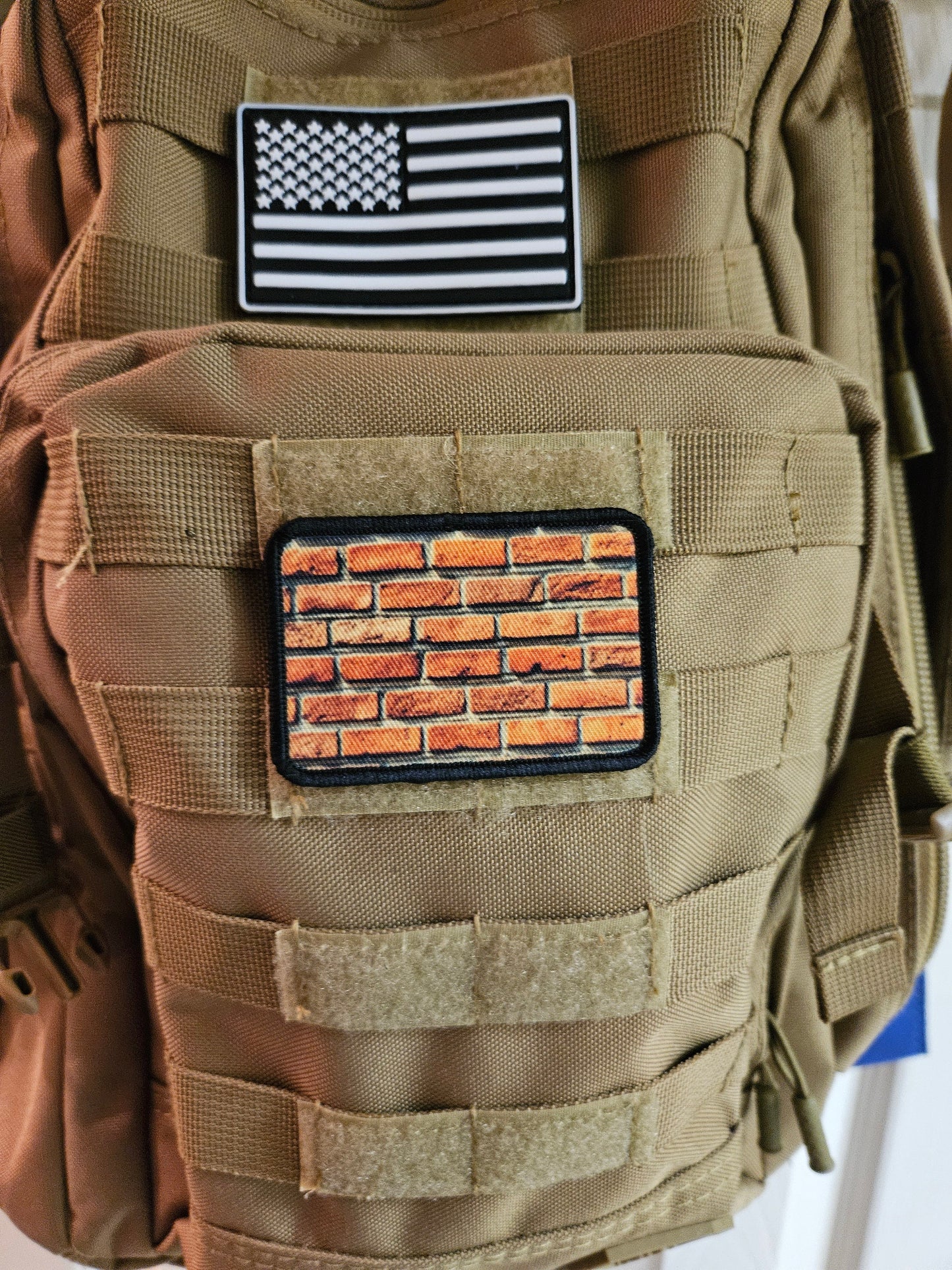 Brick wall build  2"x3" morale patch with hook and loop backing military joke meme