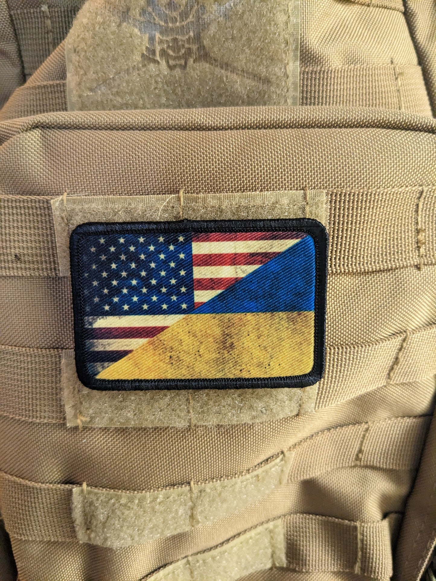 distressed USA Ukraine Flag patriotic America 2"x3" morale patch with hook and loop backing