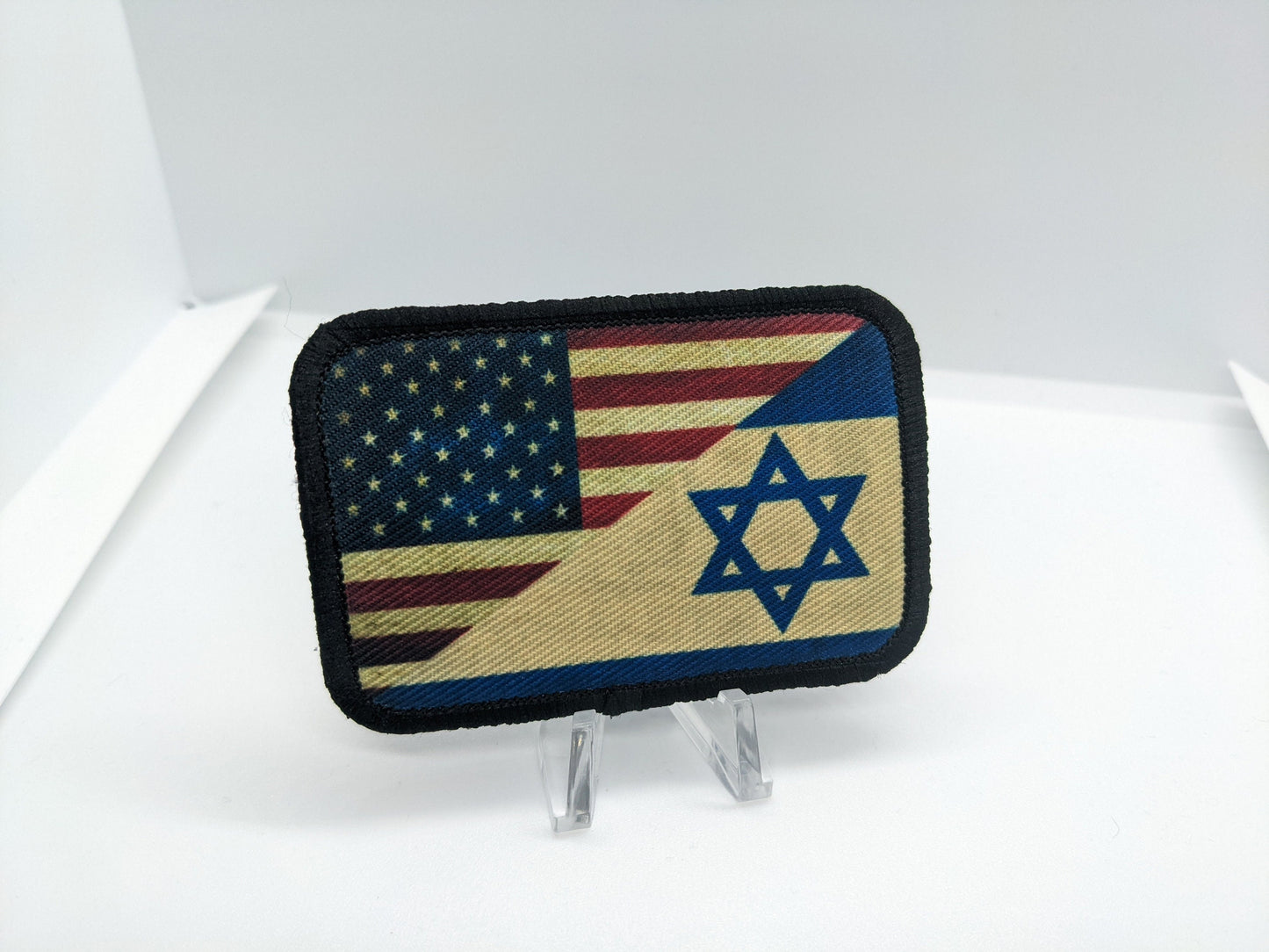 Distressed USA Flag and Israeli flag  2"x3" morale patch with hook and loop for hat
