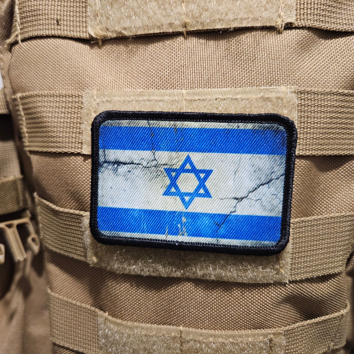Distressed Israel flag 2"x3" morale patch with hook and loop backing