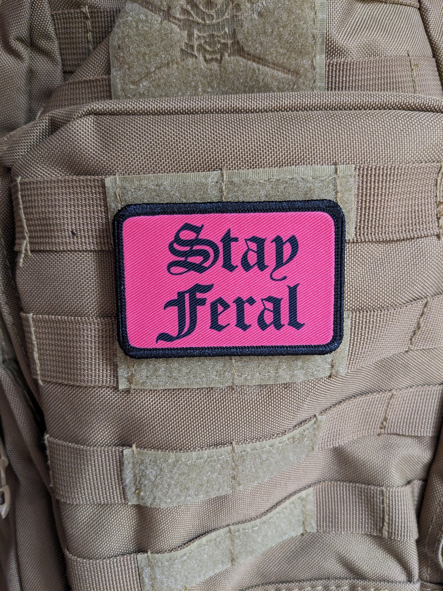 Pink Feral girls and boys meme 2"x3" morale patch with hook and loop backing