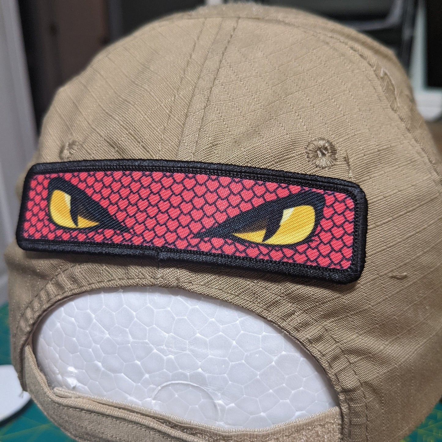 Snake eyes viper eyes pink 1"x4" removable morale patch with hook and loop backing good for back of operator hats