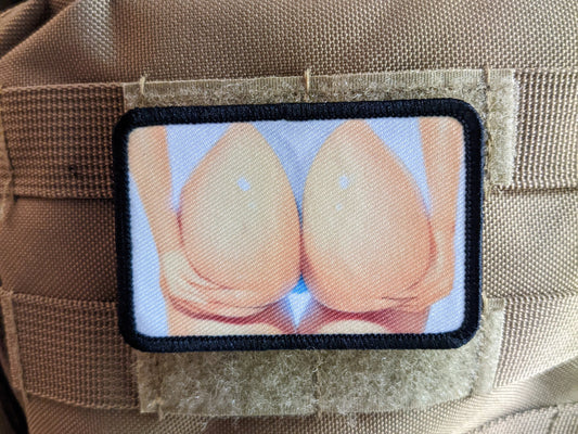 Sexbooty big butt thigh gap thong 2"x3"  removable morale patch with hook and loop backing