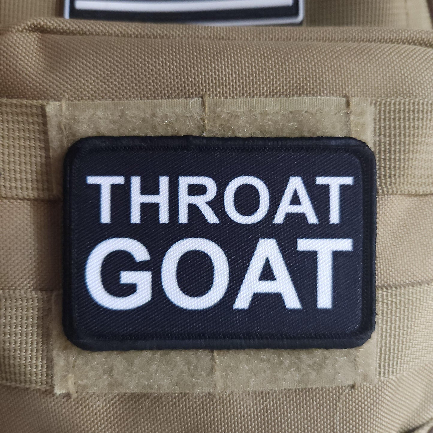 Throat goat joke meme  2"x3" removable morale patch with hook and loop backing