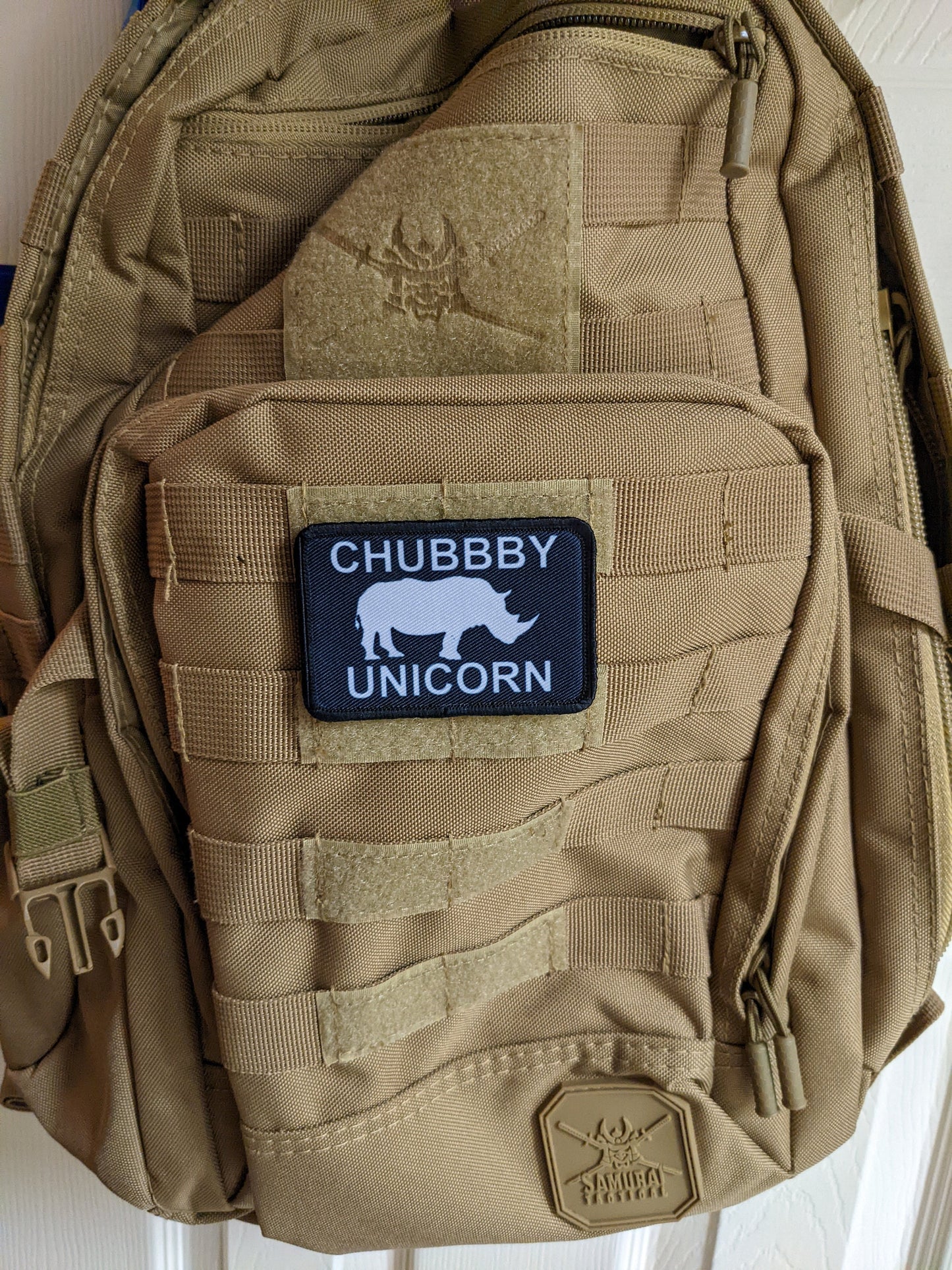 Chubby unicorn rhino rhinoceros  meme 2"x3" removable morale patch with hook and loop backing
