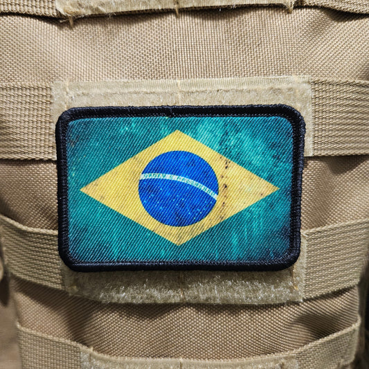 distressed Brasil flag 2"x3" morale patch with hook and loop backing