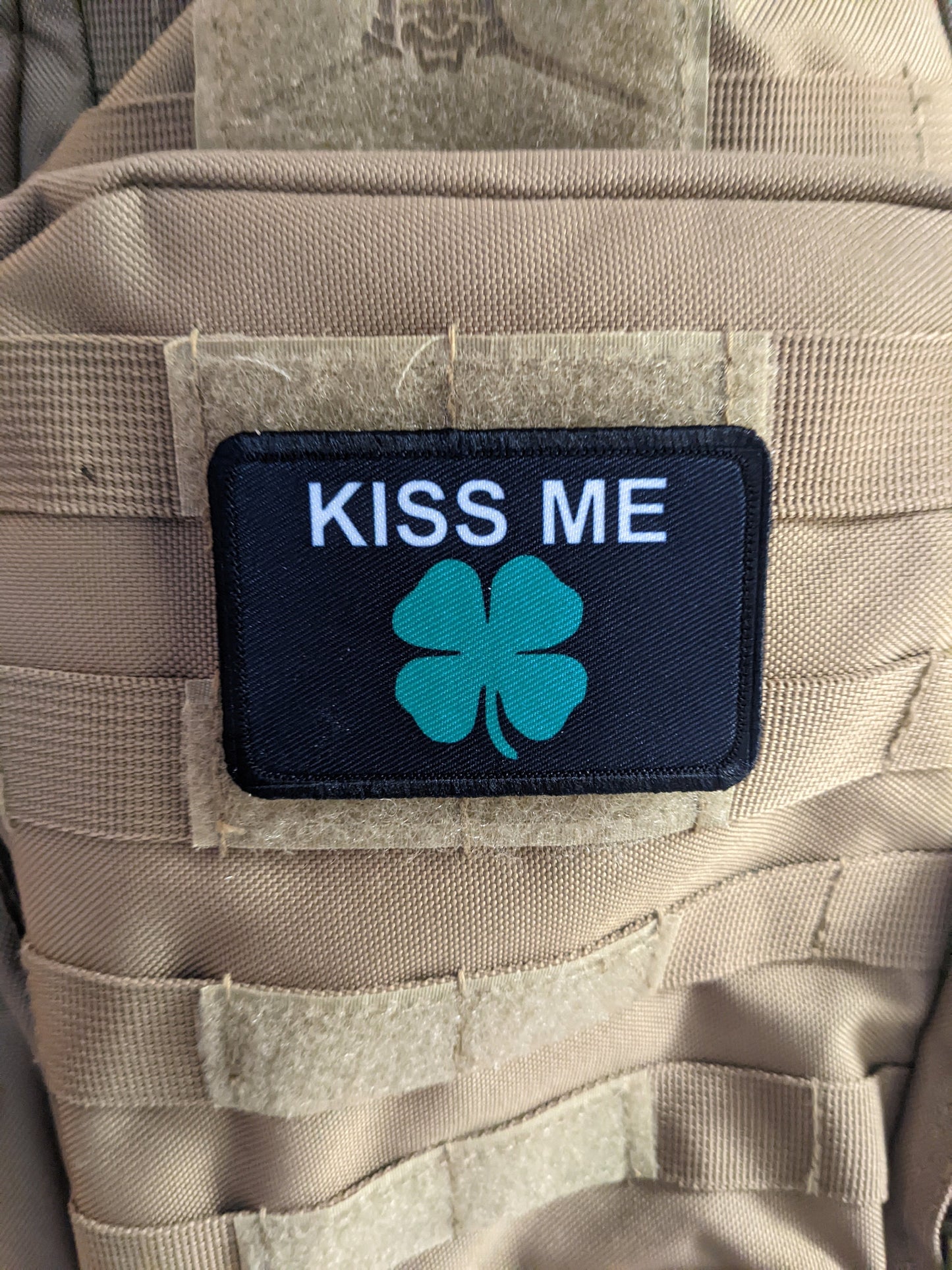 Kiss me I'm Irish st. Patrick's day  meme  2"x3" removable morale patch with hook and loop backing