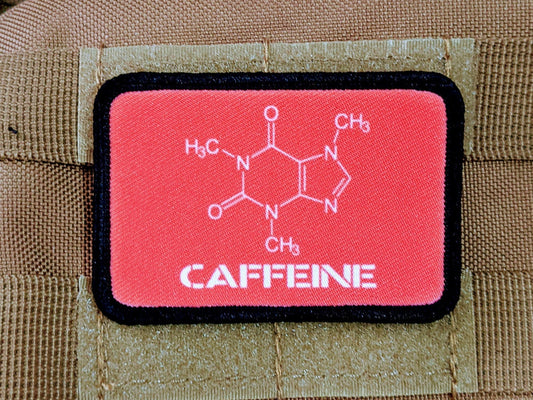 Caffeine molecule coffee tea meme 2"x3" removable morale patch with hook and loop backing