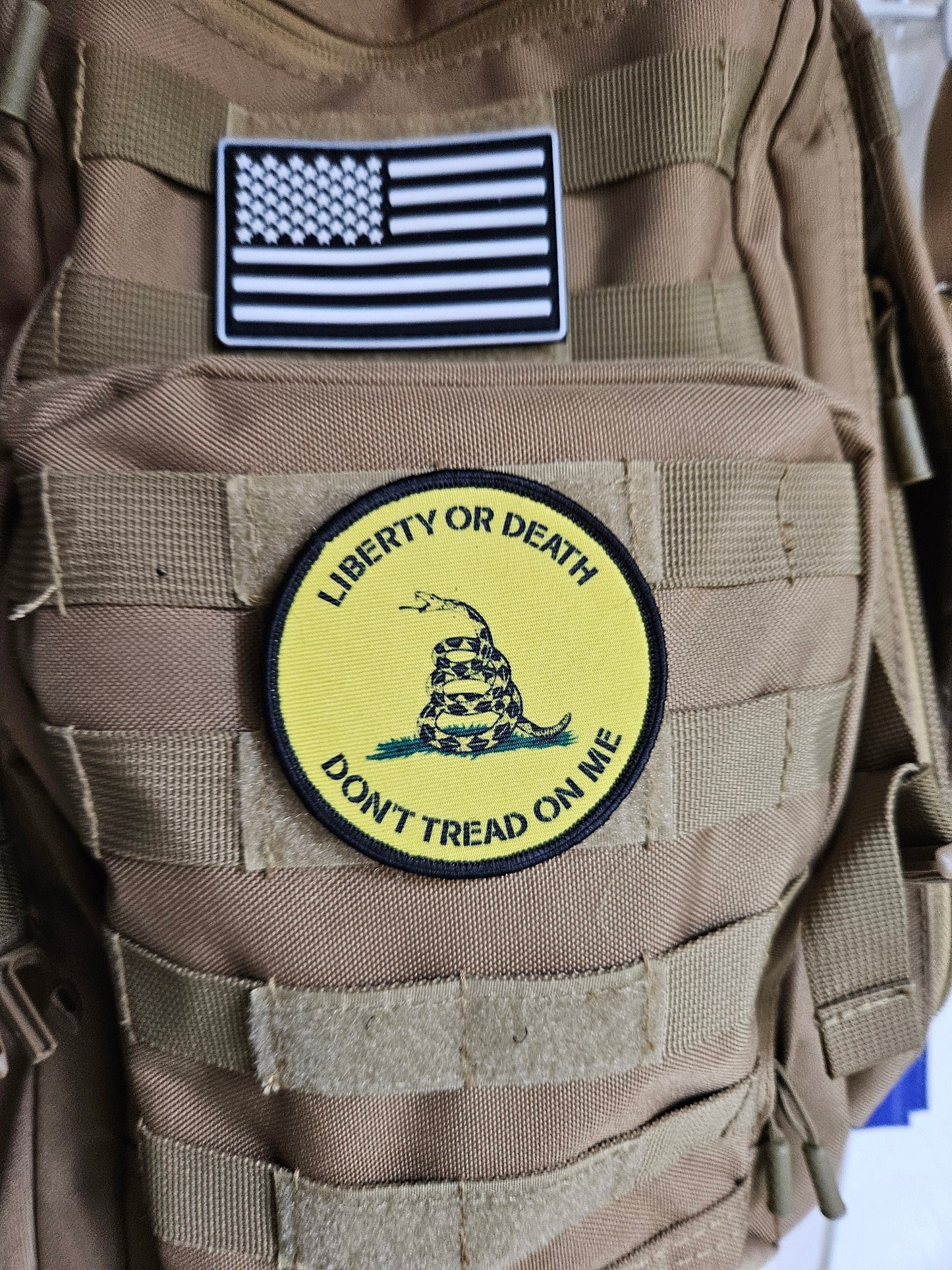 Don't tread on me Gadsden flag yellow 3" circle removable morale patch with hook and loop backing