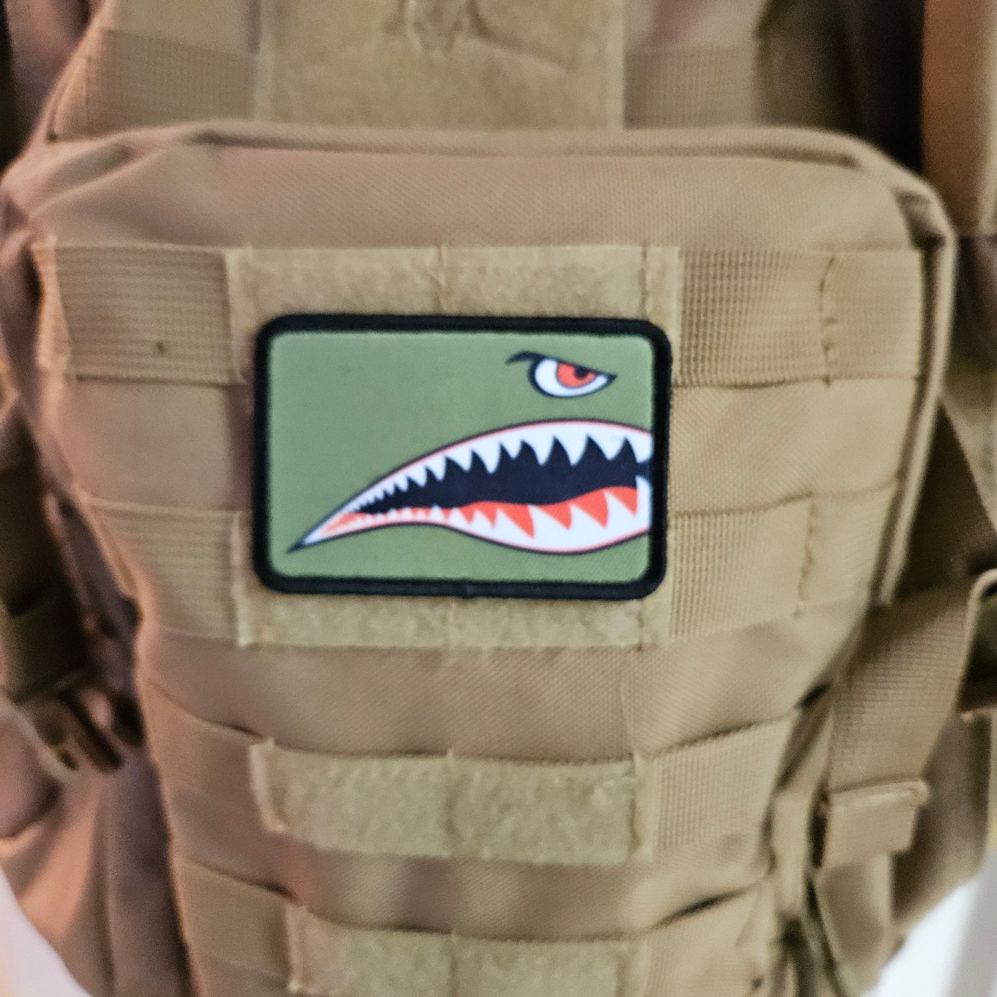 Flying tiger shark teeth army navy marines air force 2"x3" morale patch with hook and loop for hat