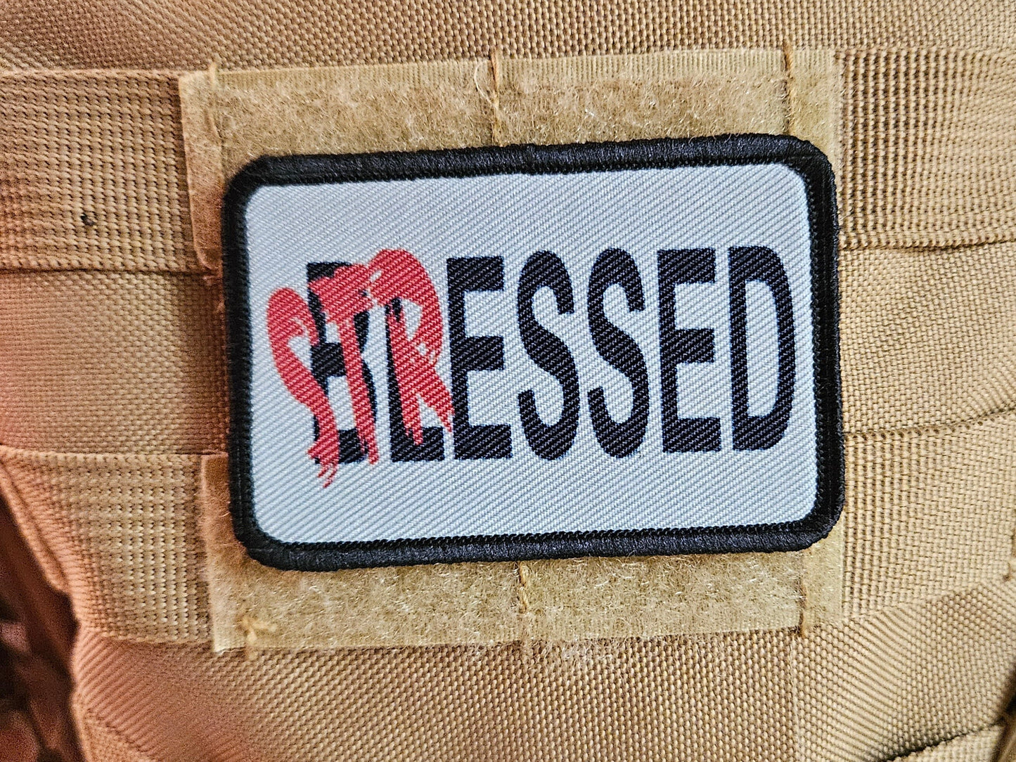 Too stressed to be blessed meme funny  2"x3" morale patch with hook and loop backing
