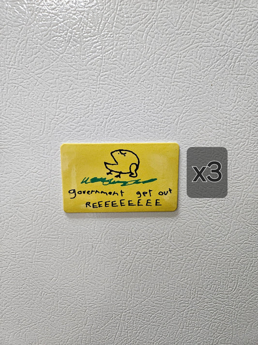 Lot of three Government get out reeeee Gadsden flag parody fridge magnet x3.   2x3.5" dimensions