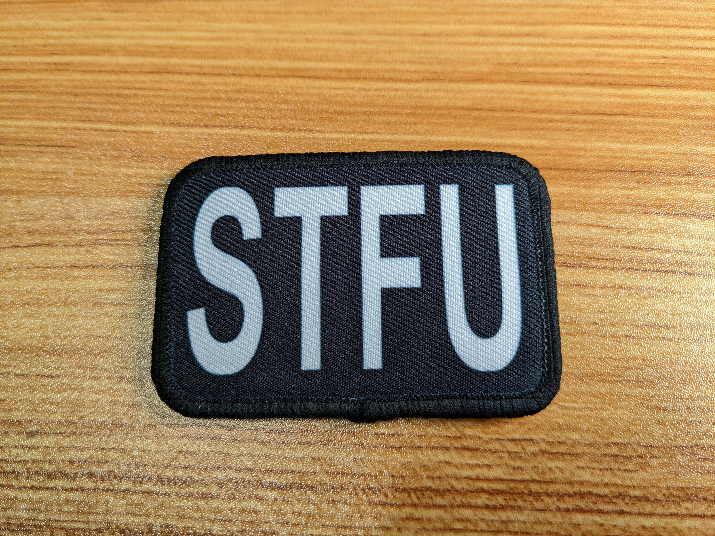 STFU black white 2"x3" removable morale patch with hook and loop backing