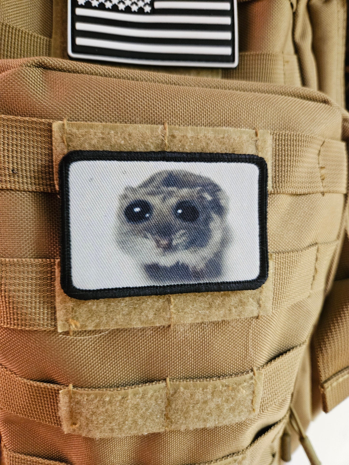 Sad hamster meme 2"x3" removable morale patch with hook and loop backing