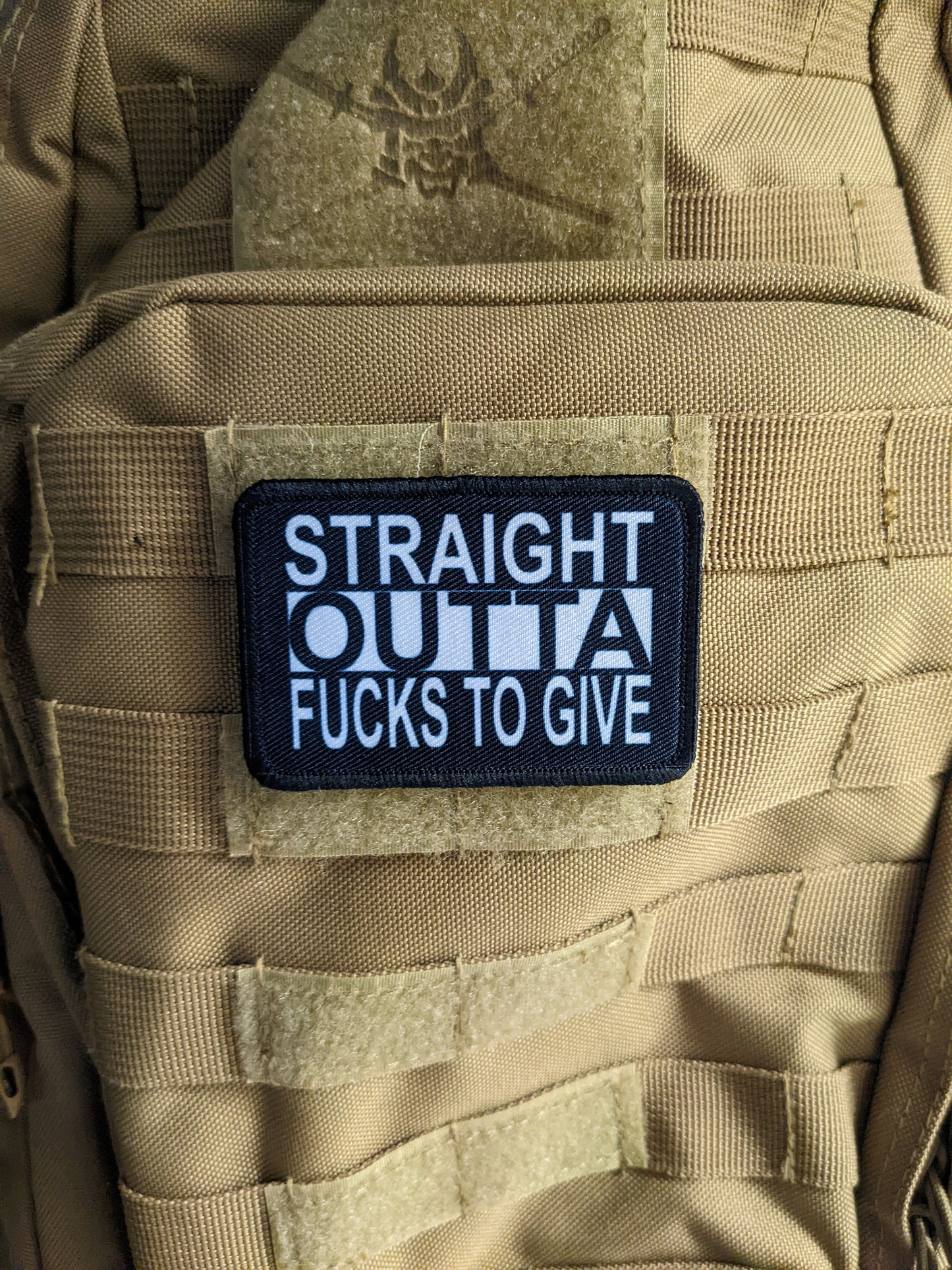 Straight outta fucks to give  2"x3" removable morale patch with hook and loop backing