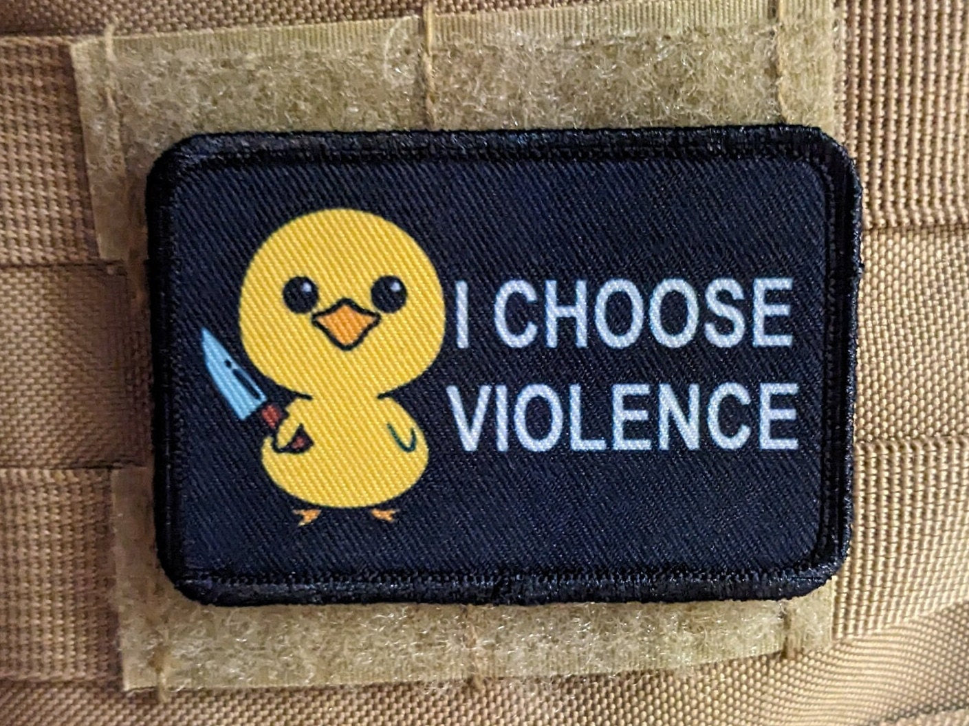 Cute I choose violence duckling meme 2"x3" morale patch with hook and loop backing
