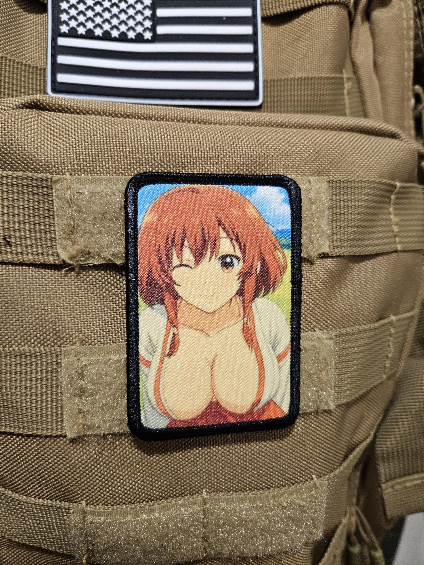 Sexy Anime girl ginger hair big boobs waifu 2"x3"  removable morale patch with hook and loop backing