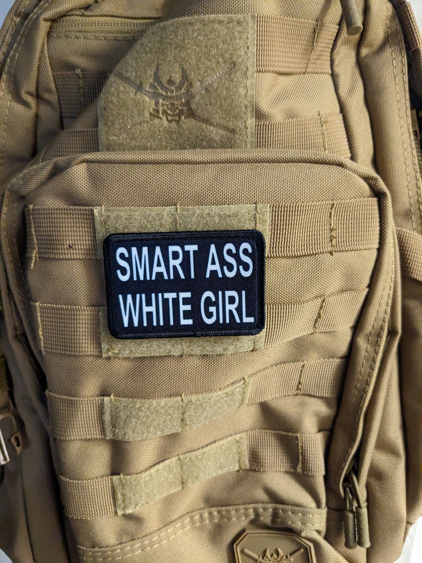 Smart ass white girl  meme  2"x3" removable morale patch with hook and loop backing