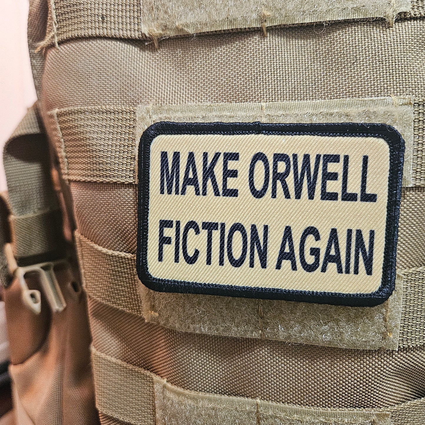 Make orwell fiction again meme patch removable patch 2"x3" morale patch with hook and loop backing