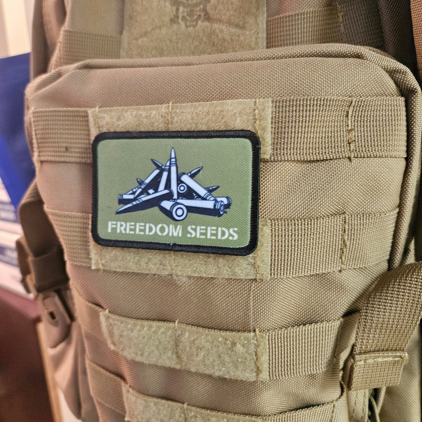 Freedom seeds meme  2"x3"  removable morale patch with hook and loop backing