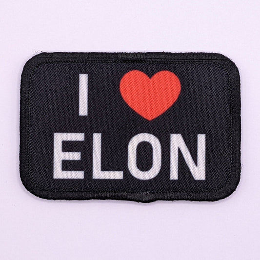 i LOVE ELON musk meme 2"x3" morale patch with hook and loop backing