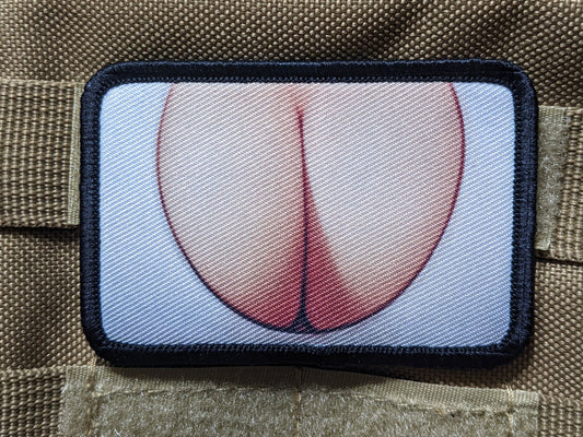 Cleavage my eyes are up here meme 2"x3" morale patch with hook and loop backing