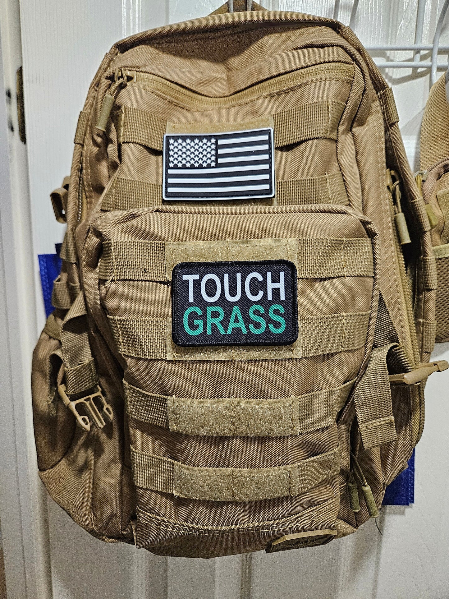Touch grass meme 2"x3" removable morale patch with hook and loop backing