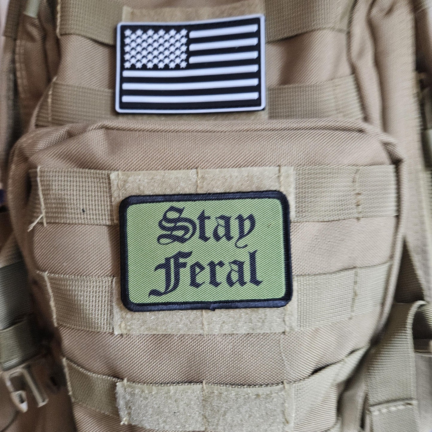 Feral girls and boys meme OD green 2"x3" morale patch with hook and loop backing