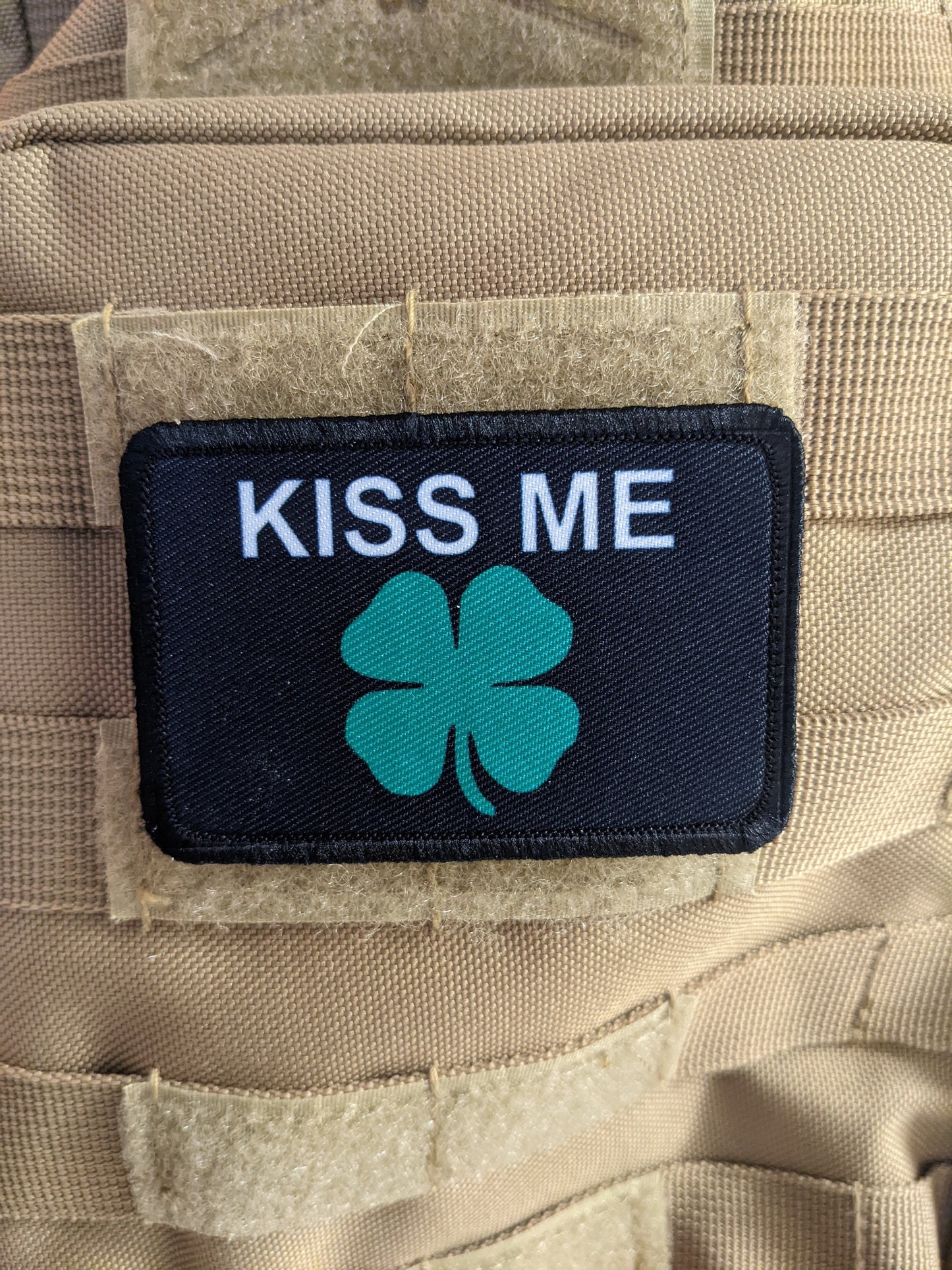 Kiss me I'm Irish st. Patrick's day  meme  2"x3" removable morale patch with hook and loop backing