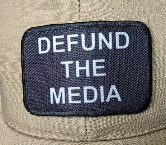 DEFUND the MEDIA meme funny 2"x3" morale patch with hook and loop backing