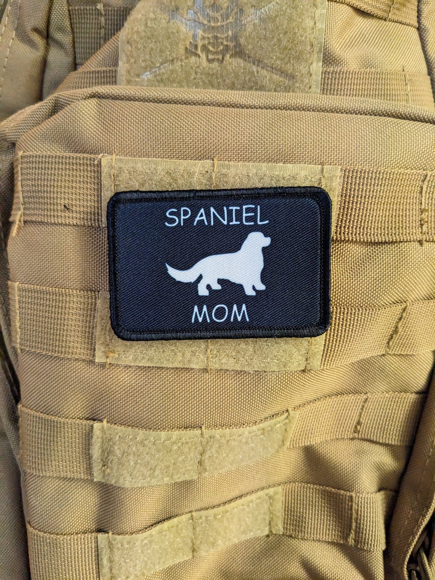 spaniel mom fur baby cute pets meme 2"x3" morale patch with hook and loop backing