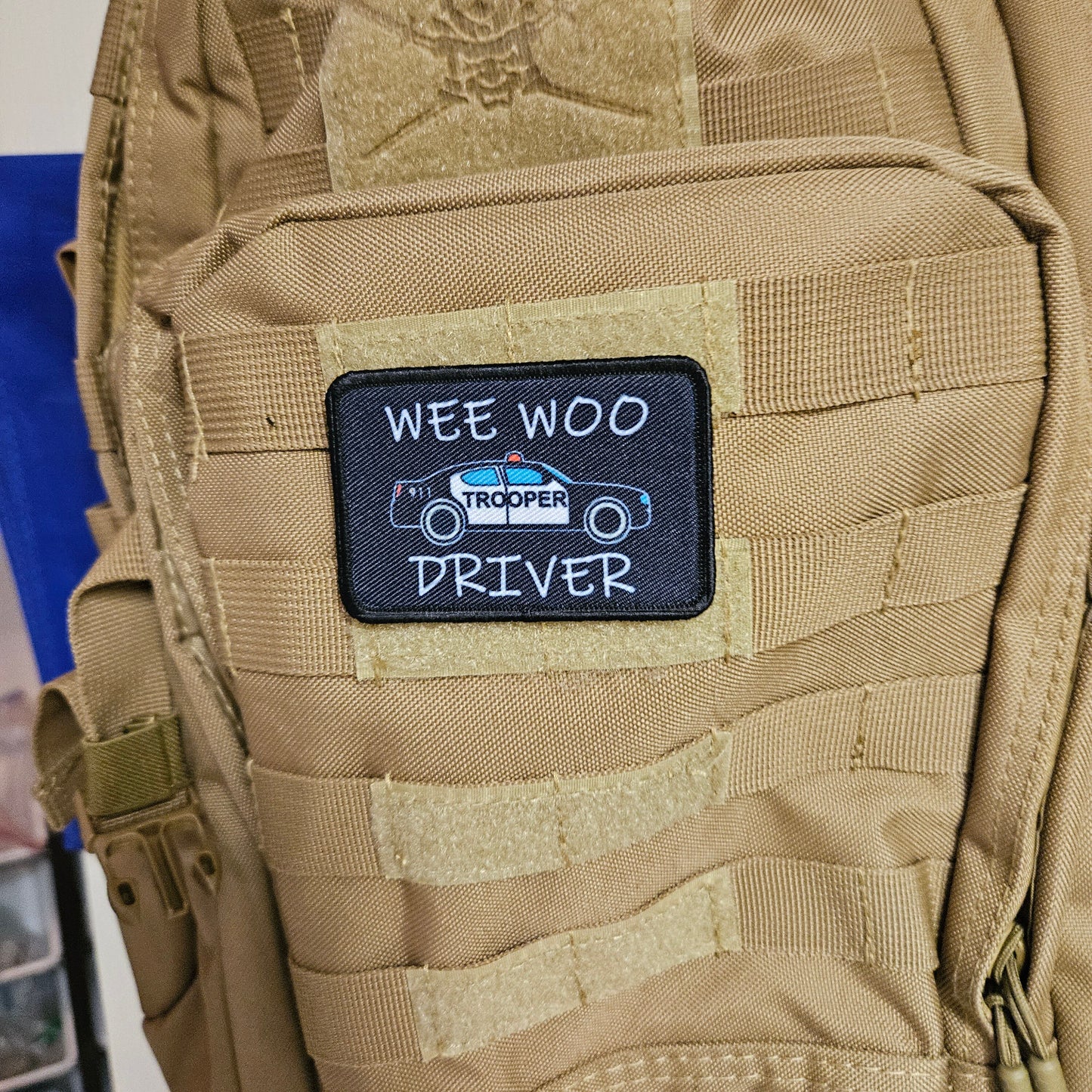 State Trooper Wee woo driver funny  2"x3" removable morale patch with hook and loop backing
