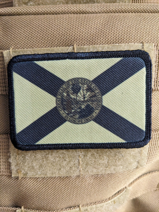 Subdued tan and brown Florida state flag removable patch 2"x3" morale patch with hook and loop backing