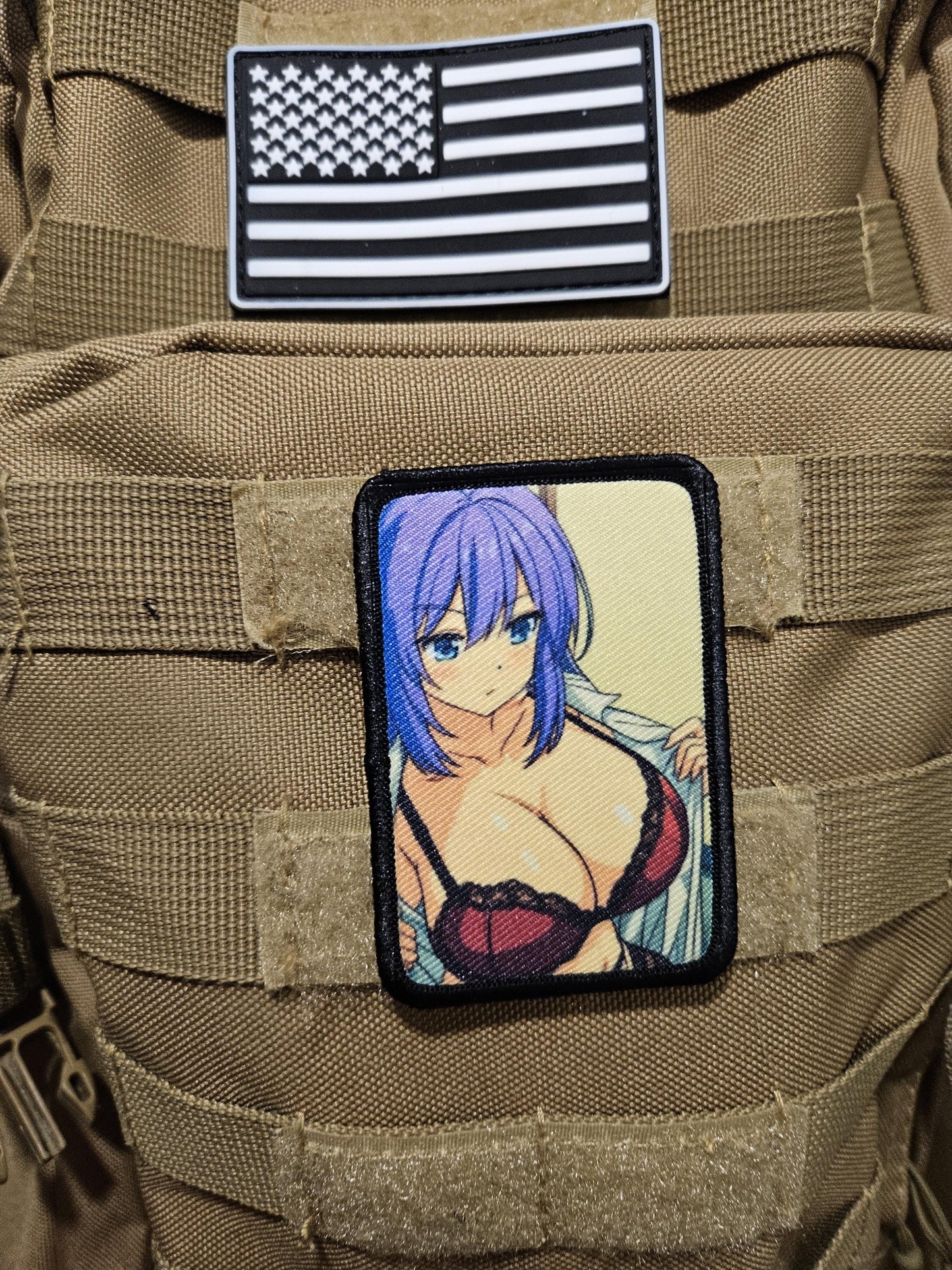 Sexy Anime girl in lingerie busty waifu 2"x3"  removable morale patch with hook and loop backing