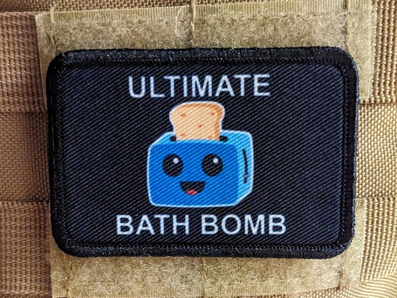 Ultimate  bath bomb toaster in the bathtub meme 2"x3" morale patch with hook and loop backing