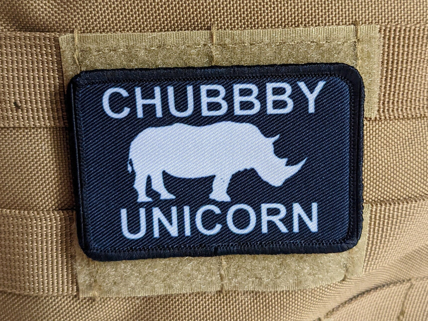 Chubby unicorn rhino rhinoceros  meme 2"x3" removable morale patch with hook and loop backing